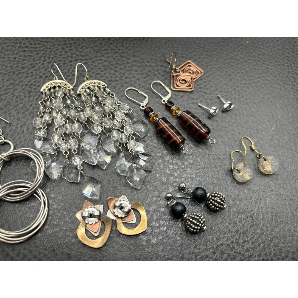 Vintage To Modern Earrings Lot 8 Pairs Mixed Metals Crystals Dangle Bead Stud